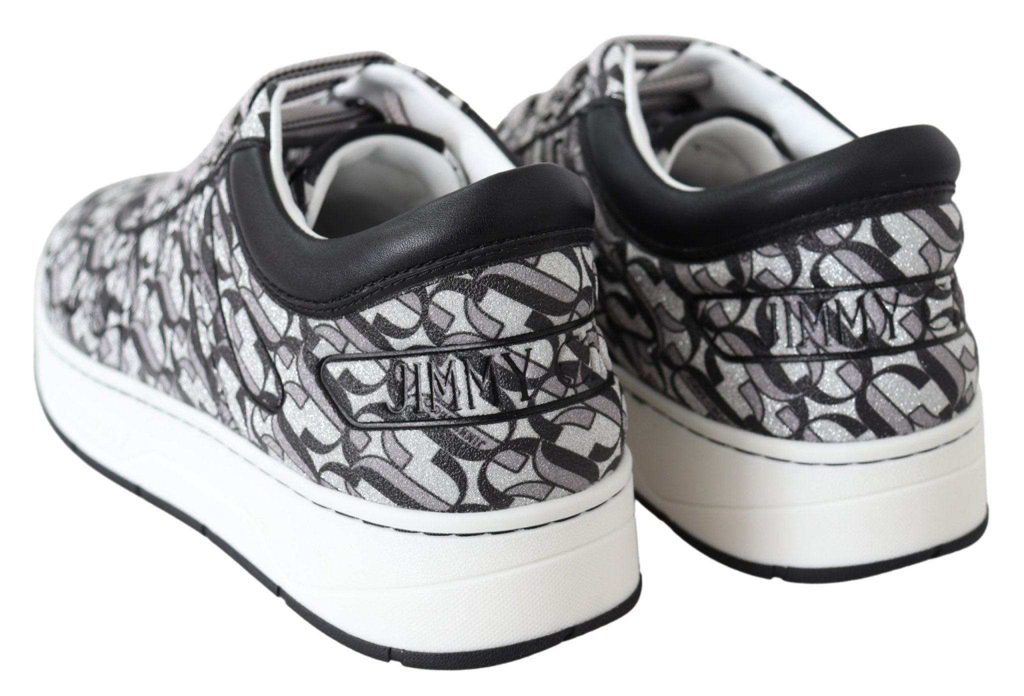 Jimmy Choo Silver Black Glitter Hawaii Sneakers - Fizigo