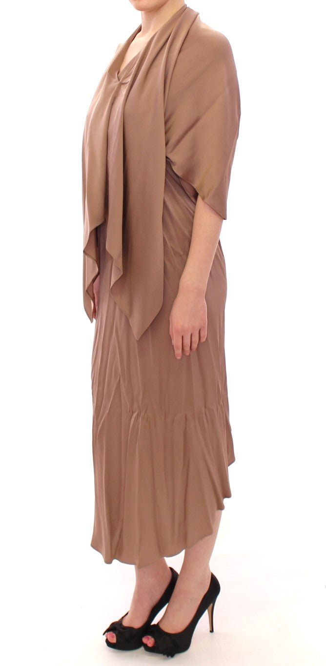 Lamberto Petri Brown Draped Silk Sheath Shift Coctail Dress - Fizigo