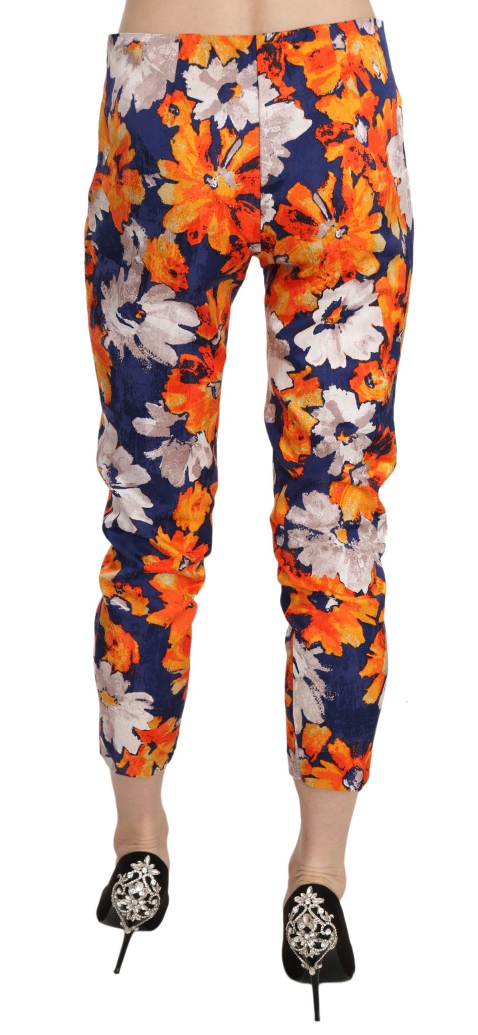 LANACAPRINA Blue Floral Print Skinny Slim Fit Trousers Pants - Fizigo