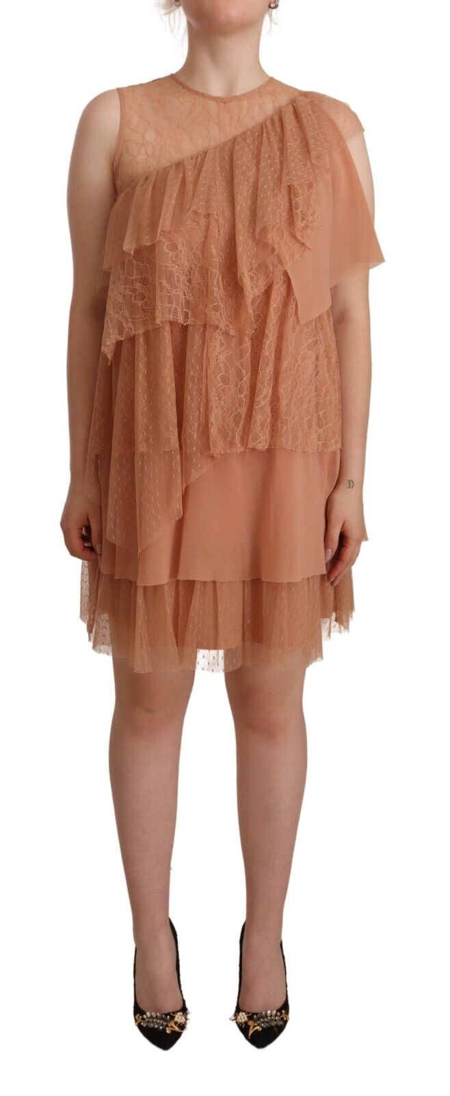 Liu Jo Pink Lace Sleeveless Mini Shift Layered Dress - Fizigo