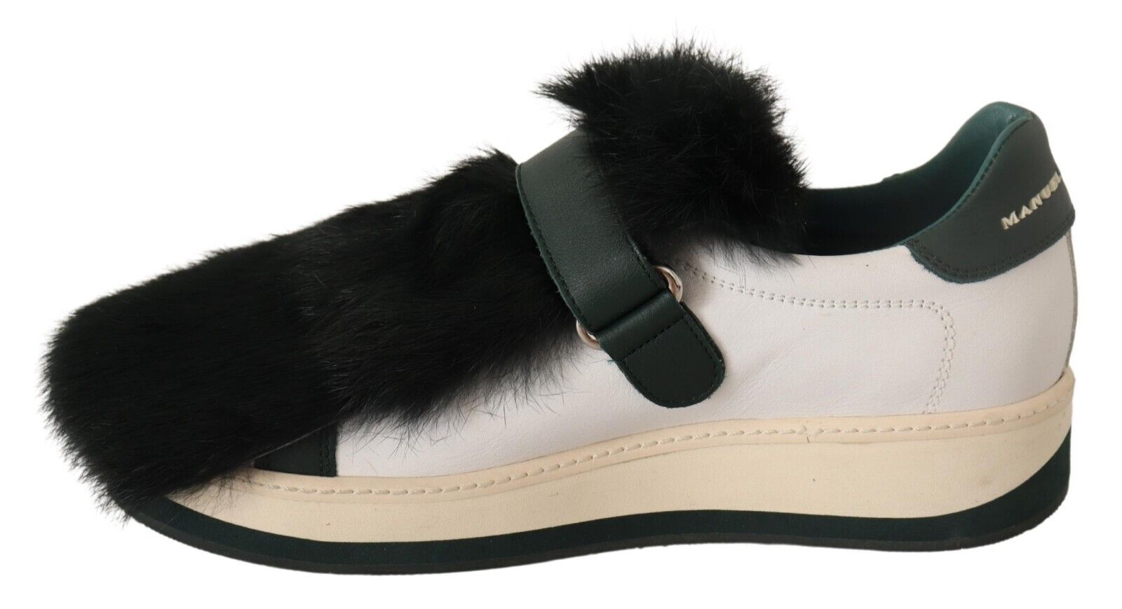 MANUEL BARCELO White Leather Black Fur Low Top Sneakers Shoes - Fizigo