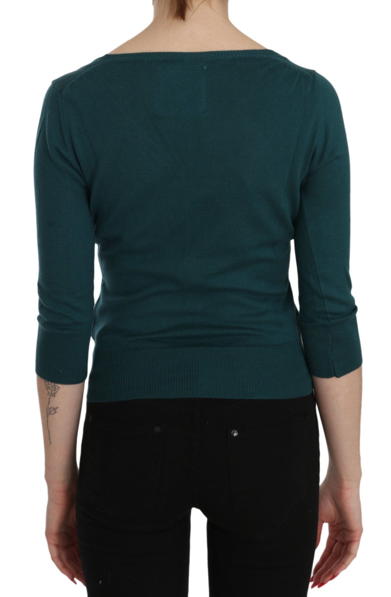 PINK MEMORIES Blue Green Cotton 3/4 Sleeve Cardigan Top Blouse - Fizigo