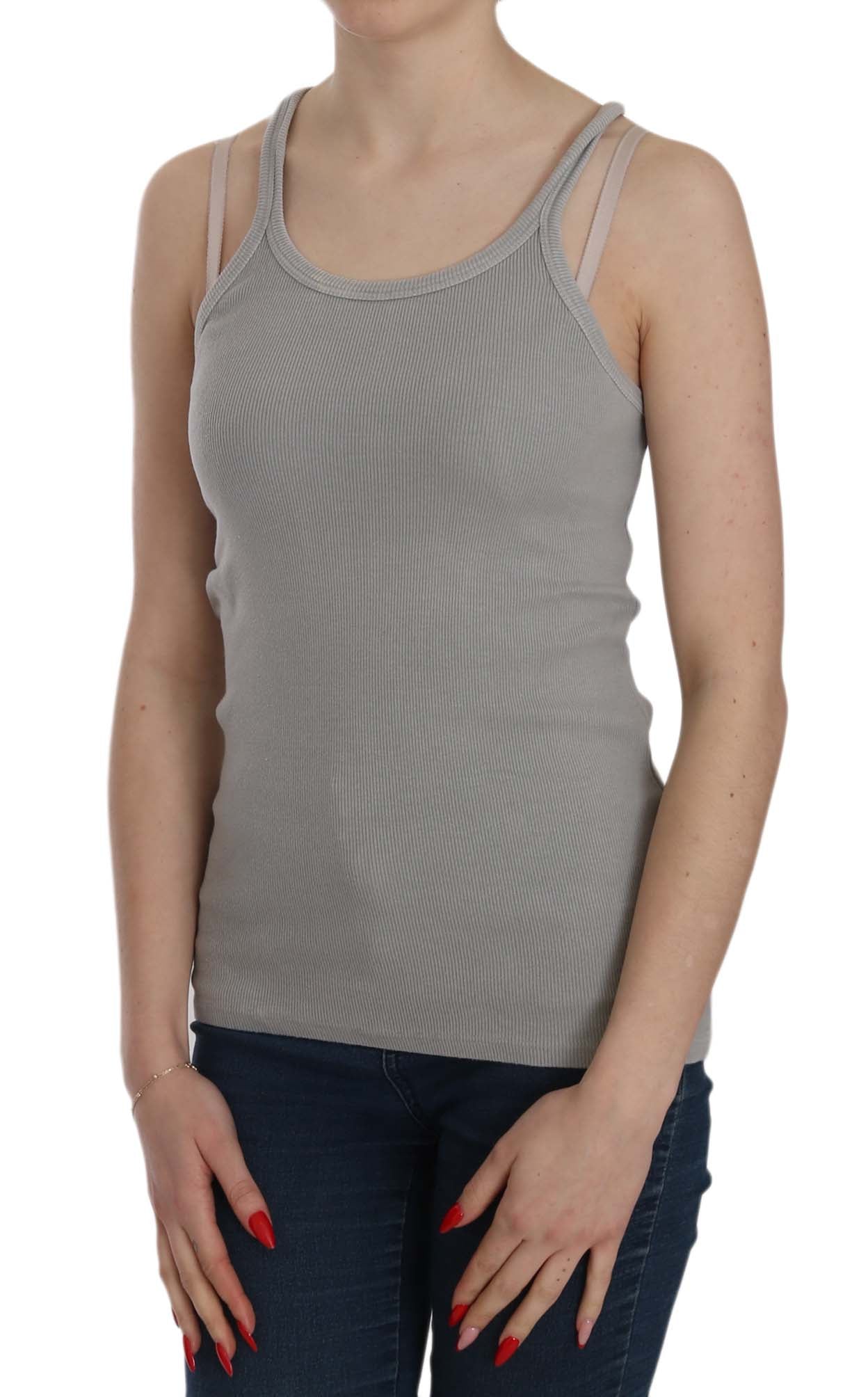 PINK MEMORIES Grey Sleeveless Spaghetti Strap Shirt - Fizigo