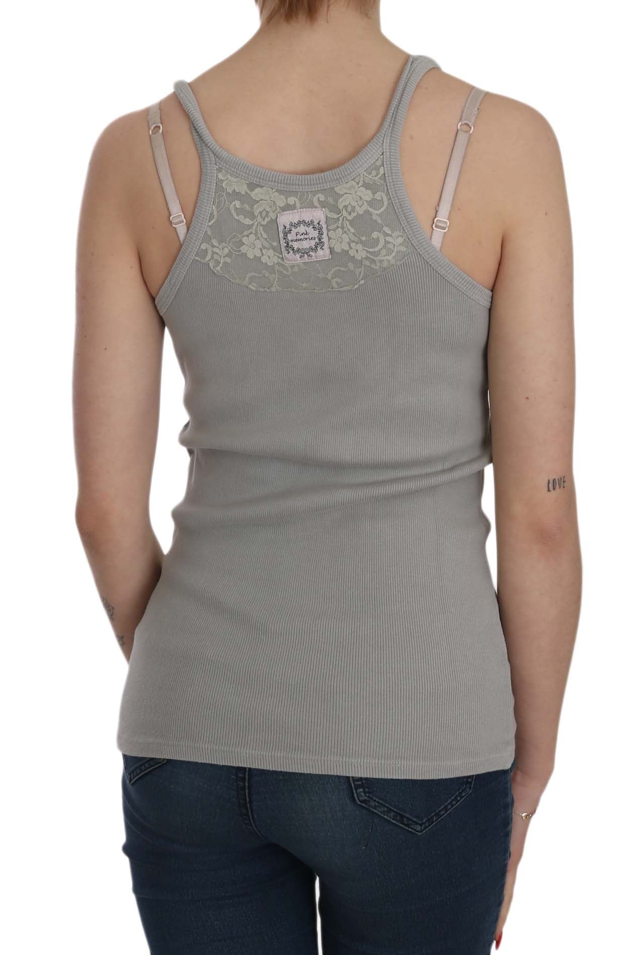 PINK MEMORIES Grey Sleeveless Spaghetti Strap Shirt - Fizigo