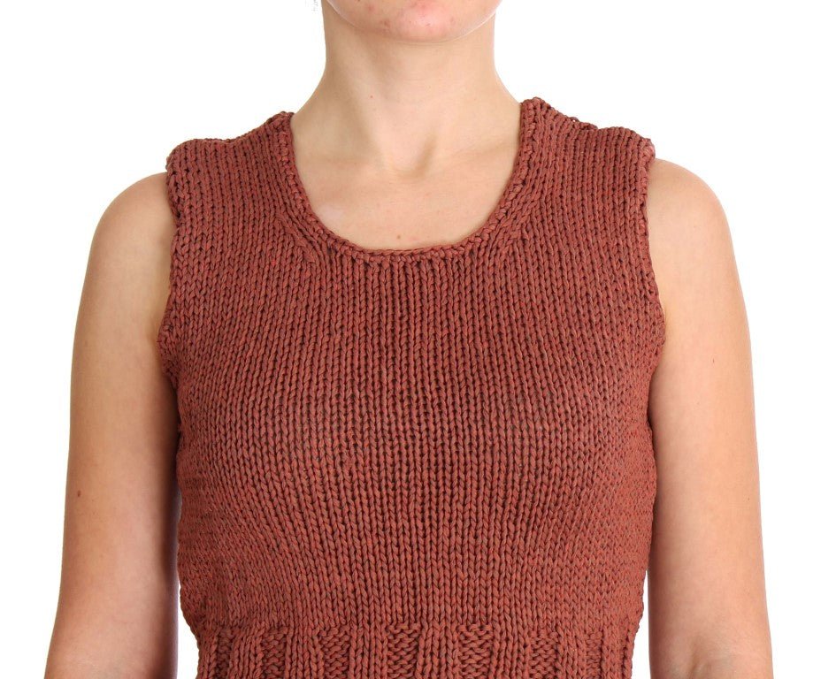 PINK MEMORIES Red Cotton Blend Knitted Sleeveless Sweater - Fizigo