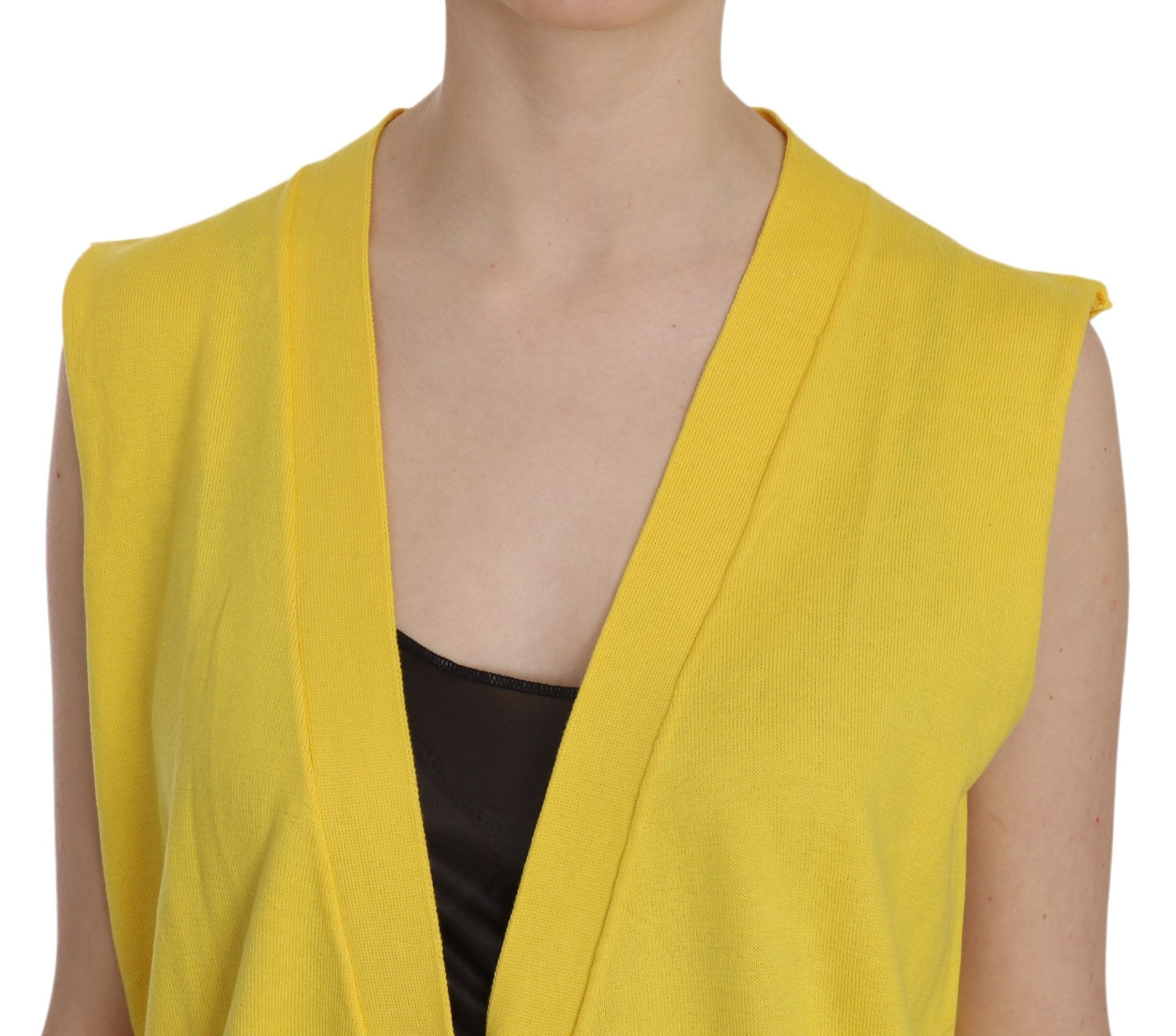 PINK MEMORIES Yellow 100% Cotton Sleeveless Cardigan Top Vest - Fizigo