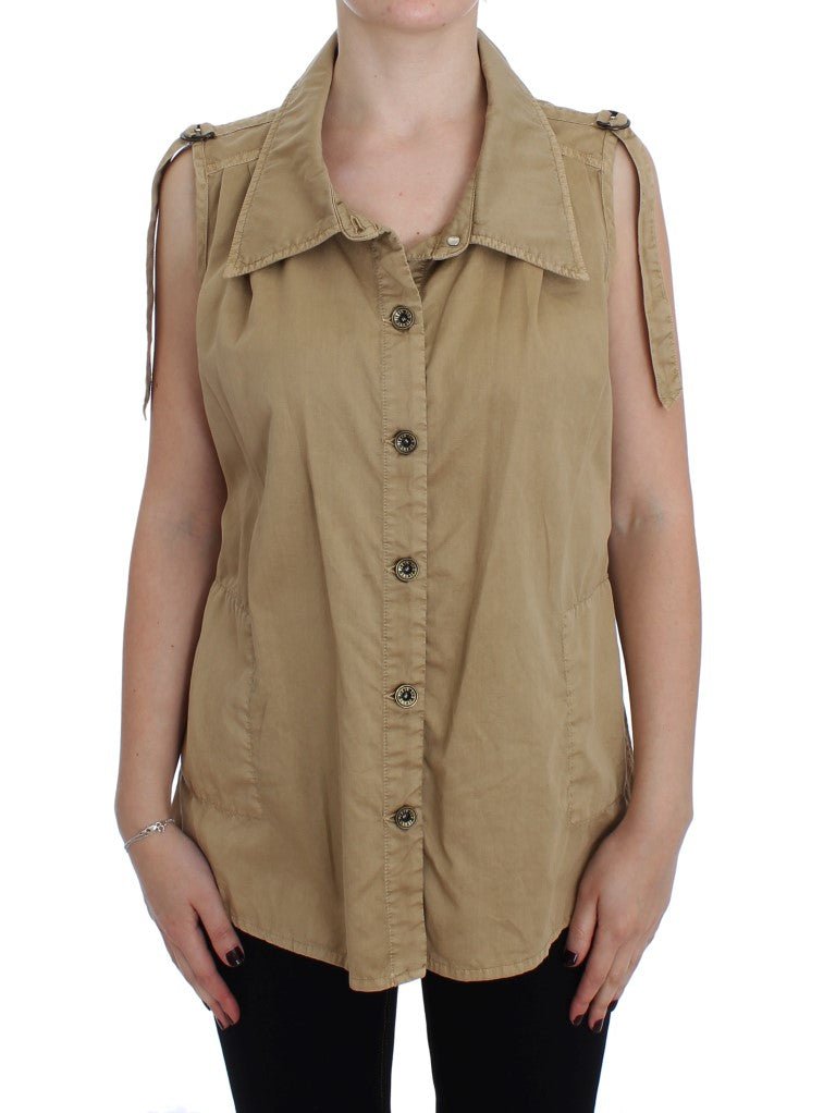 PLEIN SUD Beige Cotton Sleeveless Shirt - Fizigo