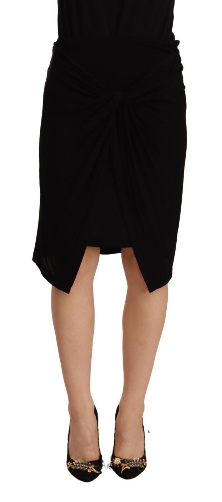 PLEIN SUD Black High Waist Pencil Knee Length Viscose Skirt - Fizigo