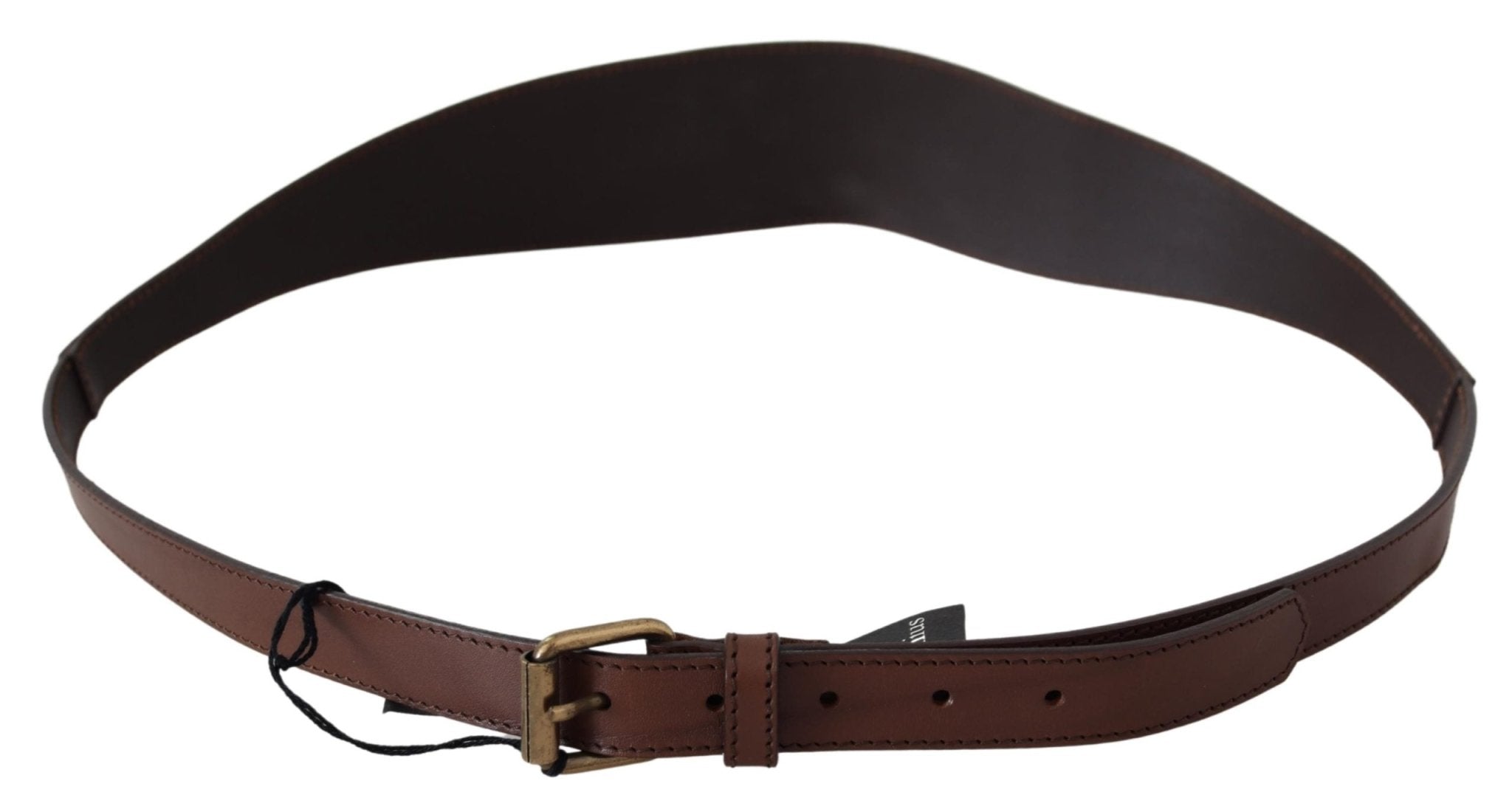 PLEIN SUD Brown Leather Gold Metal Buckle Belt - Fizigo