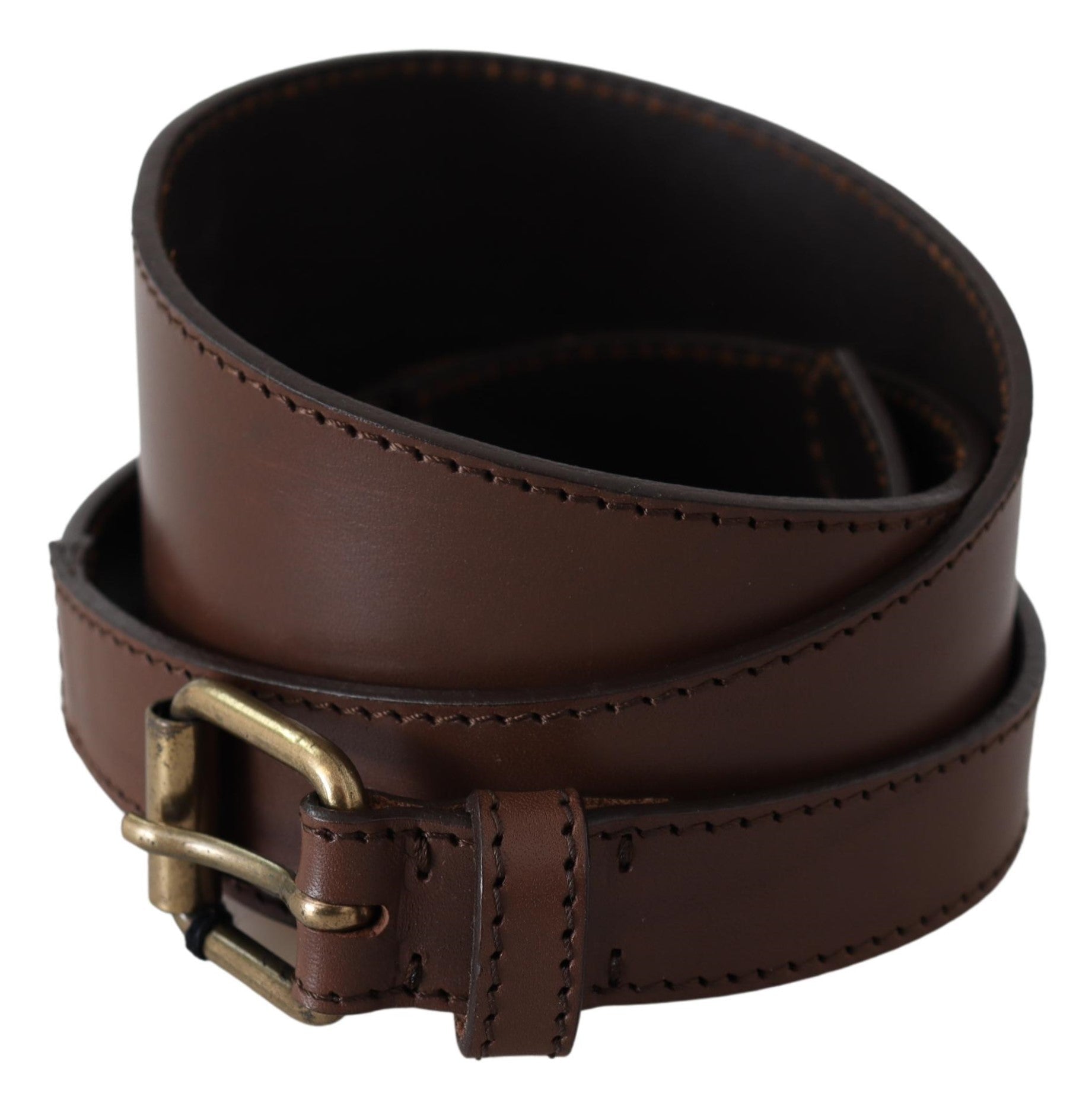 PLEIN SUD Brown Leather Gold Metal Buckle Belt - Fizigo