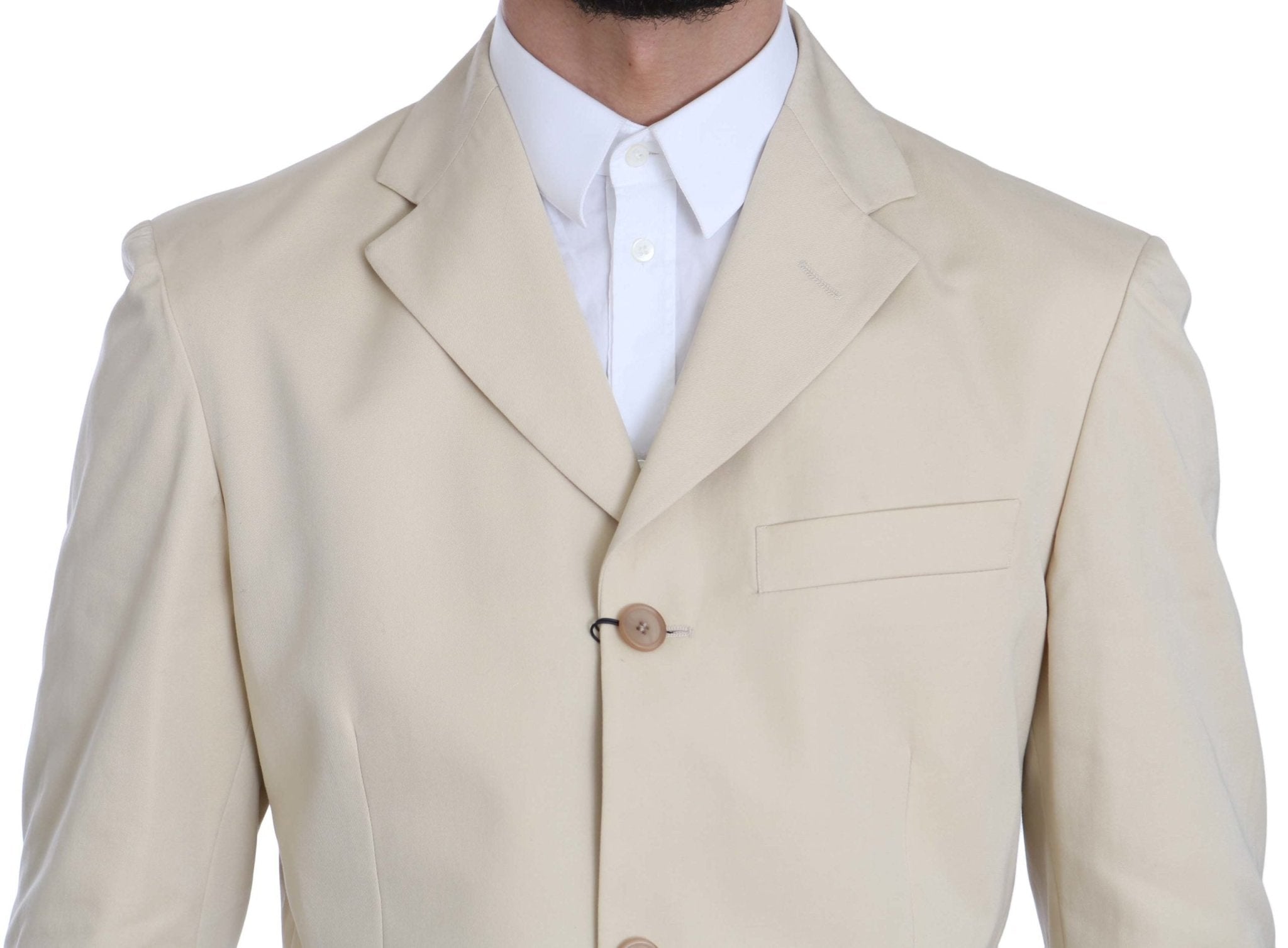 Romeo Gigli Two Piece 3 Button Beige Cotton Solid Suit - Fizigo