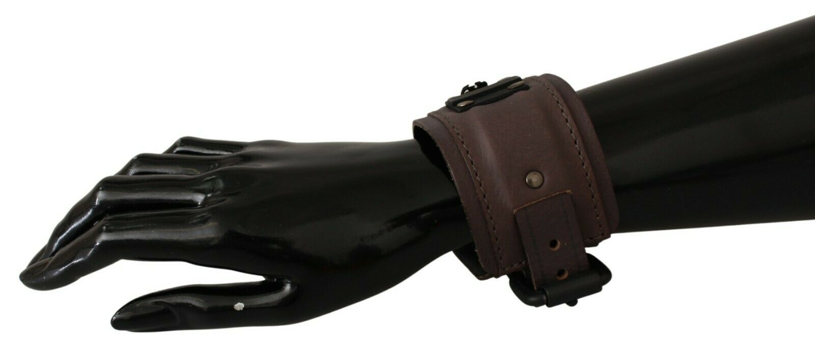 Scervino Street Brown Leather Branded Wide Buckle Closure Bracelet - Fizigo