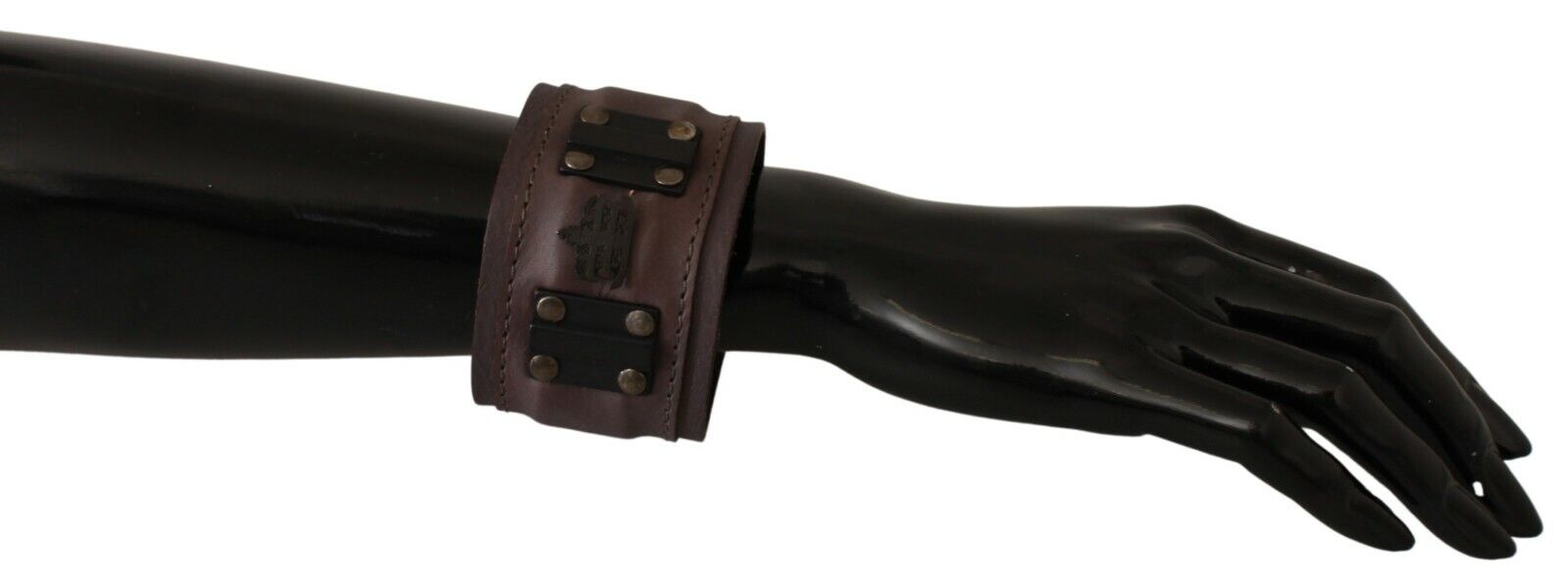 Scervino Street Brown Leather Branded Wide Buckle Closure Bracelet - Fizigo