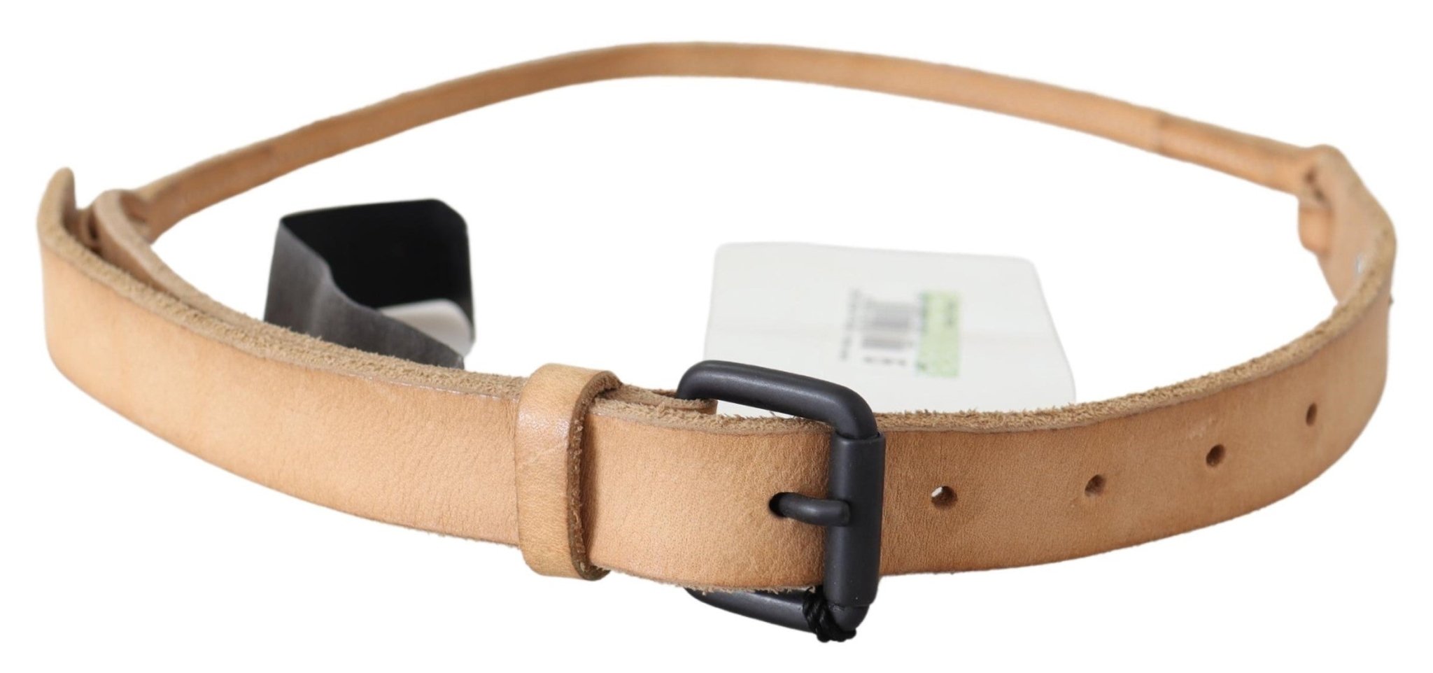 Scervino Street Light Brown Slim Leather Black Logo Buckle Belt Belt - Fizigo