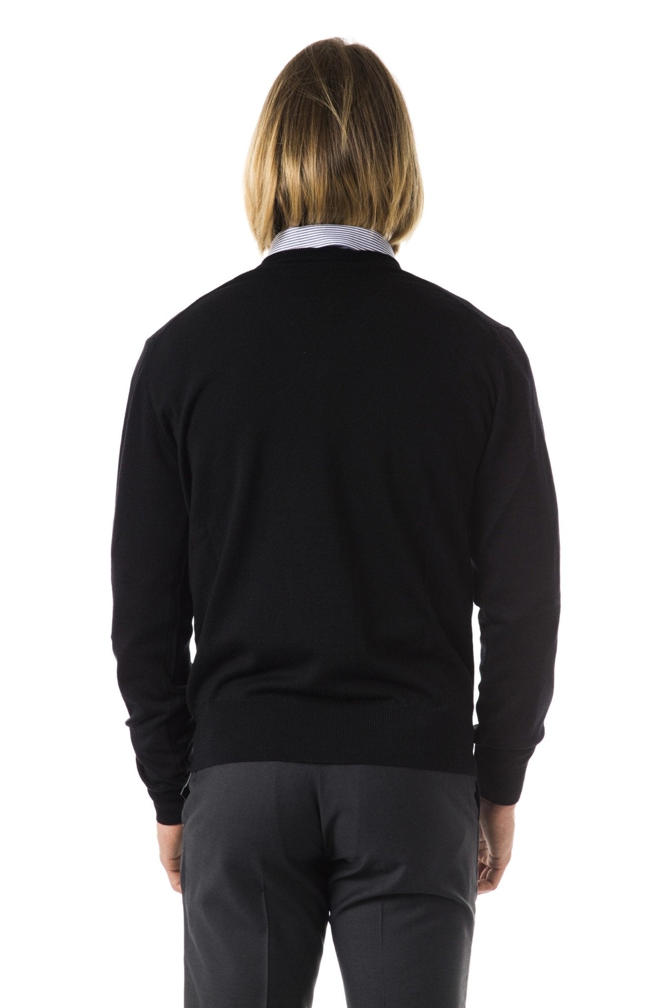 Uominitaliani Black Merino Wool Sweater - Fizigo